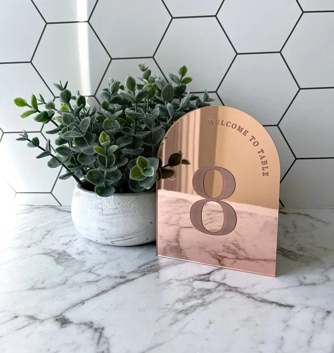 1 Wedding party rose gold wedding table number simple table number personalized metal custom table number