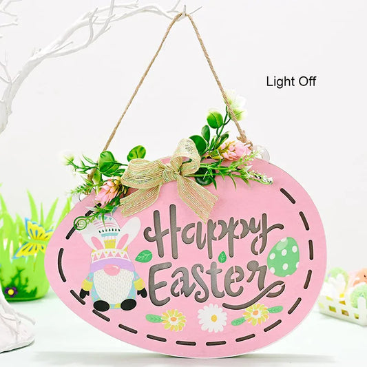 Easter & Thanksgiving 3 Decorative Doors Wall Hanging Decorative Light Emitting Diode Lighting House Label Hanging Easter Bunny Decorative Light