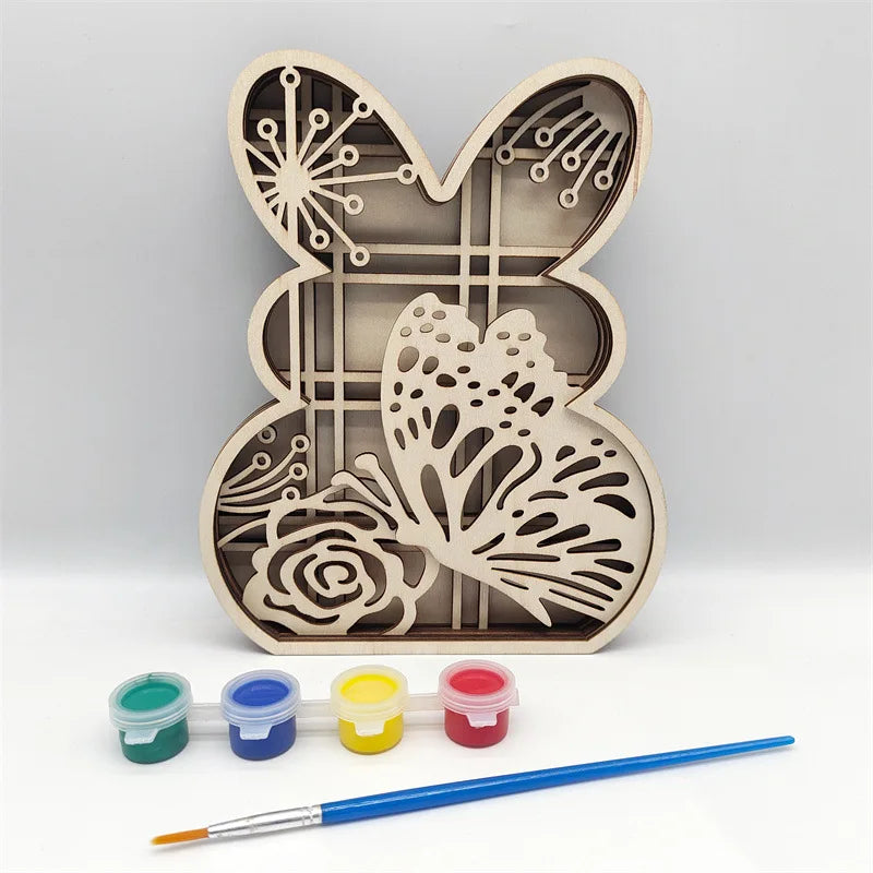 Wooden Crafts, Unfinished DIY Easter Kids Gifts Wall Art Custom Layer Woods Multi-Layer Easter Bunny Decoration Easter Bunny Laser Cut Decoration