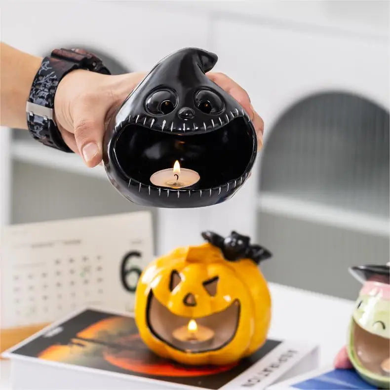 Halloween & Day of the Dead Party Decoration Multifunctional Tabletop Decoration Ghost Candlestick Ceramic Candlestick