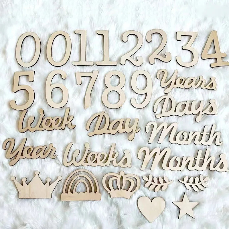 Birthday Party 2 Decorative Set Baby Monthly Card Wooden Letters Month Day Birthday Party Photo Props Alphabet Wood Chips DIY Ornament