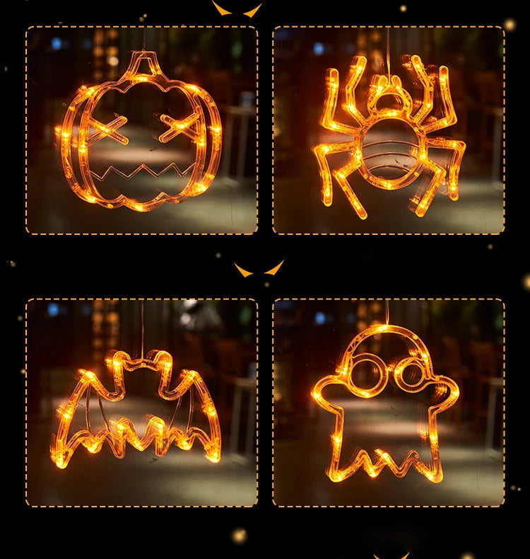 Halloween & Day of the Dead Decorations Pumpkin Ghost Witch Spider Battery Powered Hanging Light Emitting Diode Light
