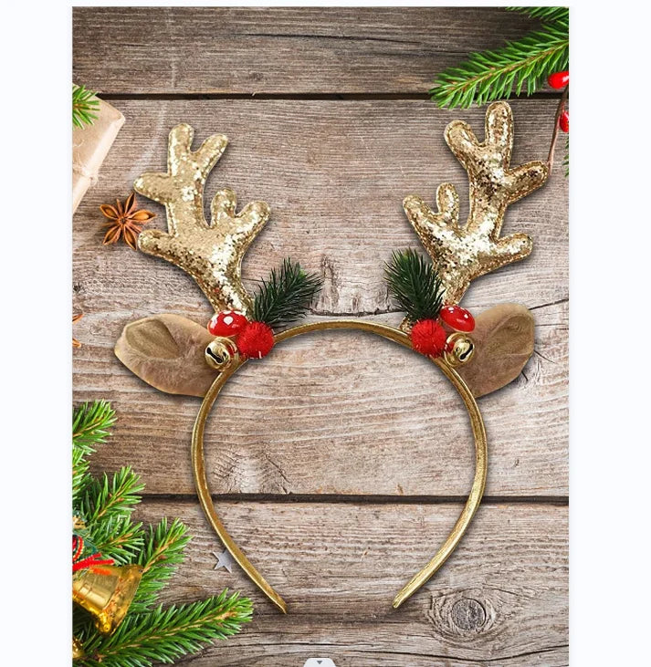 2023 Party Supplies Deer Antler Headband Bells Cute Christmas Reindeer Ears Headband Christmas Products
