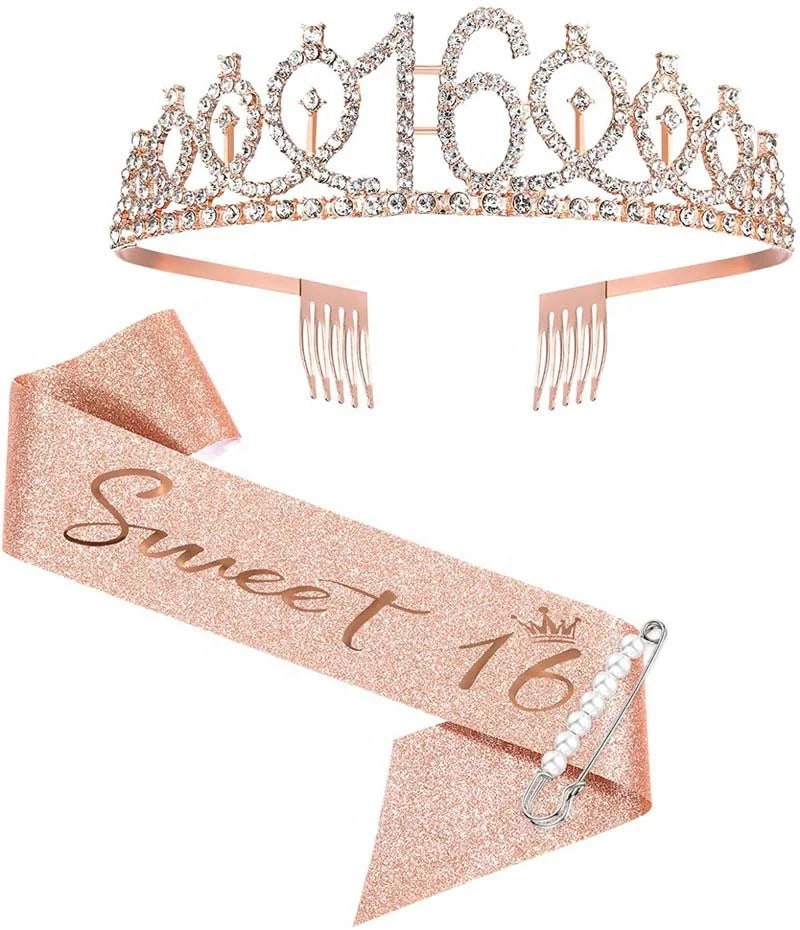 Birthday Party 2 Personalized Rose Gold Birthday Gift Glitter Belt Birthday Party Preference Birthday Girl Belt & Rhinestone Headgear Set