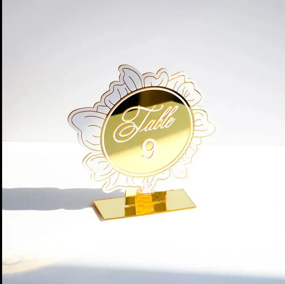 1 Wedding party, modern wedding table number, acrylic gold plaque 3D digital card with stand, for reception decoration wedding decorations
