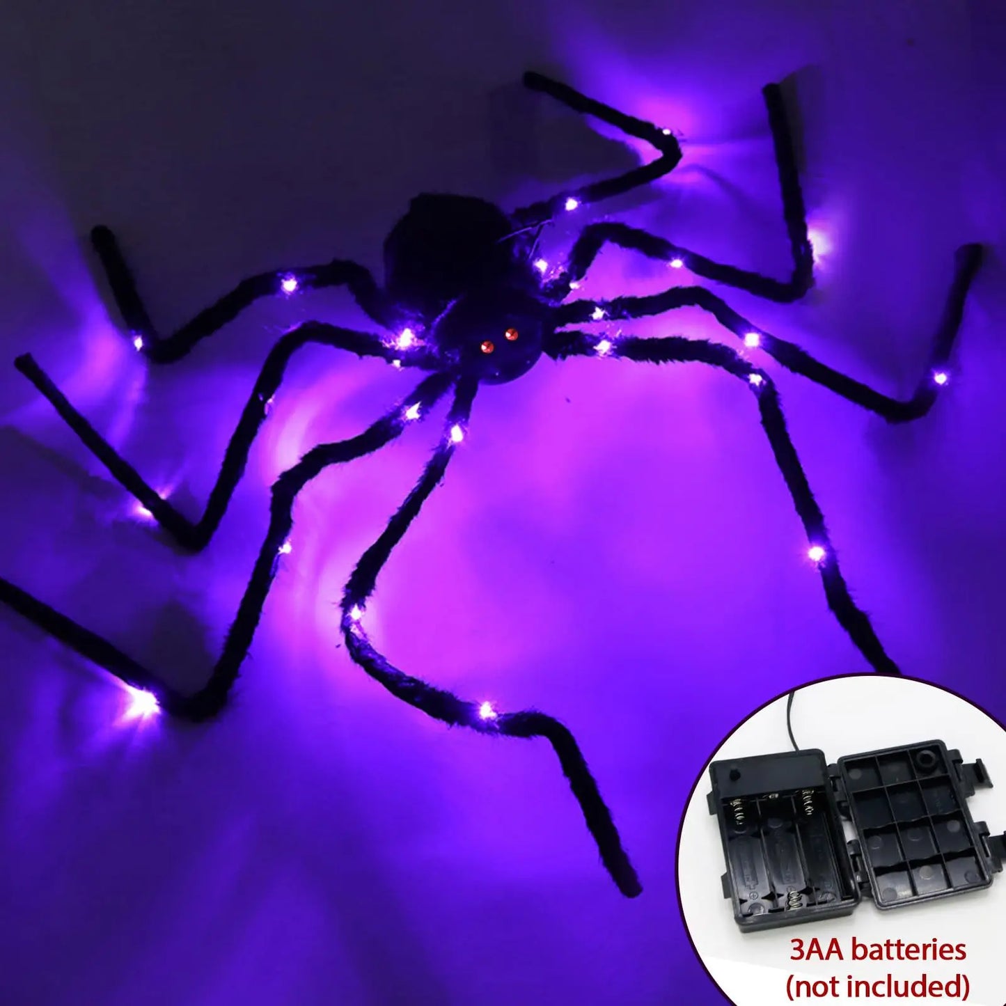 Halloween e Dia da Morte 60 cm Halloween ilumina aranha gigante quintal festa decoração de casa realista adequado LED Halloween aranhas peludas pretas 