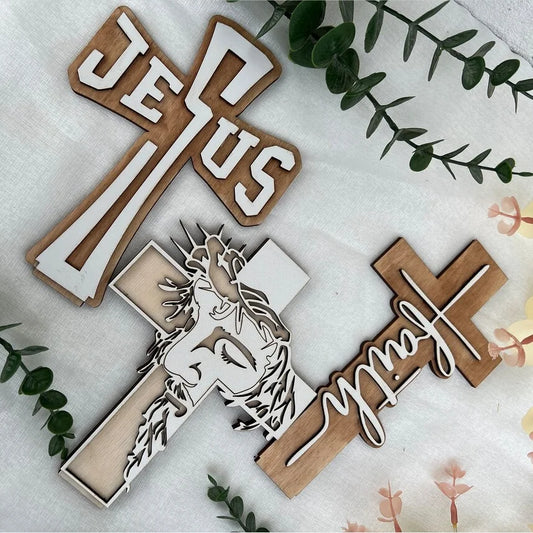 Easter and Thanksgiving 3 Decoration Christian Jesus Sign Religious Cross Plywood Garden Decoration Name Printing Wooden Easter Home Decoration
