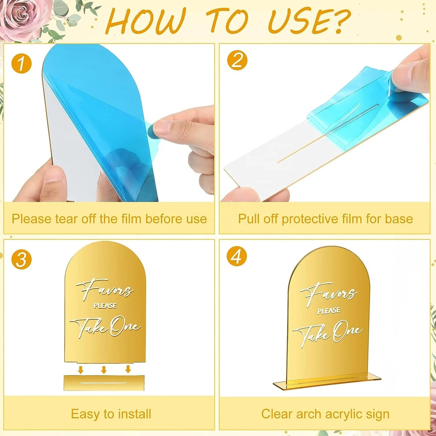 1 wedding party, wedding table 4 pcs arched acrylic wedding reception logo with bracket gold gift and card logo with bracket