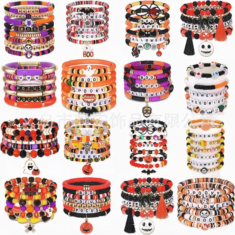 Halloween & Death Day Pafu Halloween Bracelet Ornaments Custom DIY Beads Bohemian Layered Bracelet Set Friendship Bracelet Girls & Girls Gifts