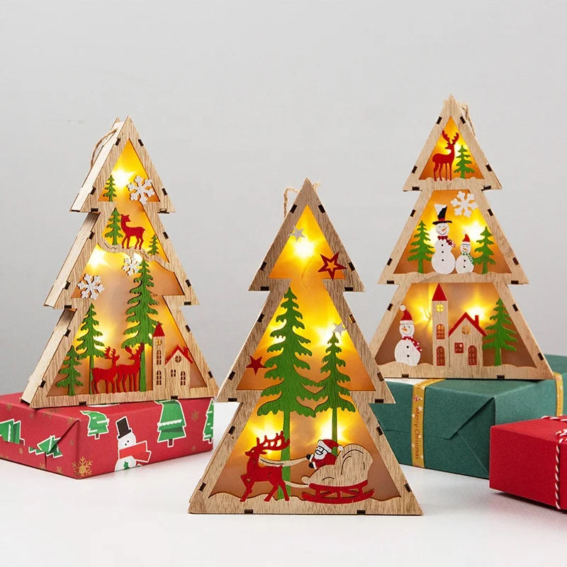 Christmas home decoration with lights Crafts wooden decoration Christmas party wooden pendant