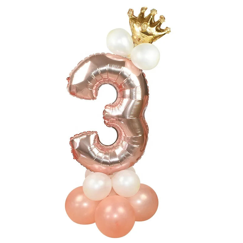 Birthday Party 2 Rose Gold Princess Prince Crown Flower Foil Balloon Wedding Baby Shower Birthday Party Decoration