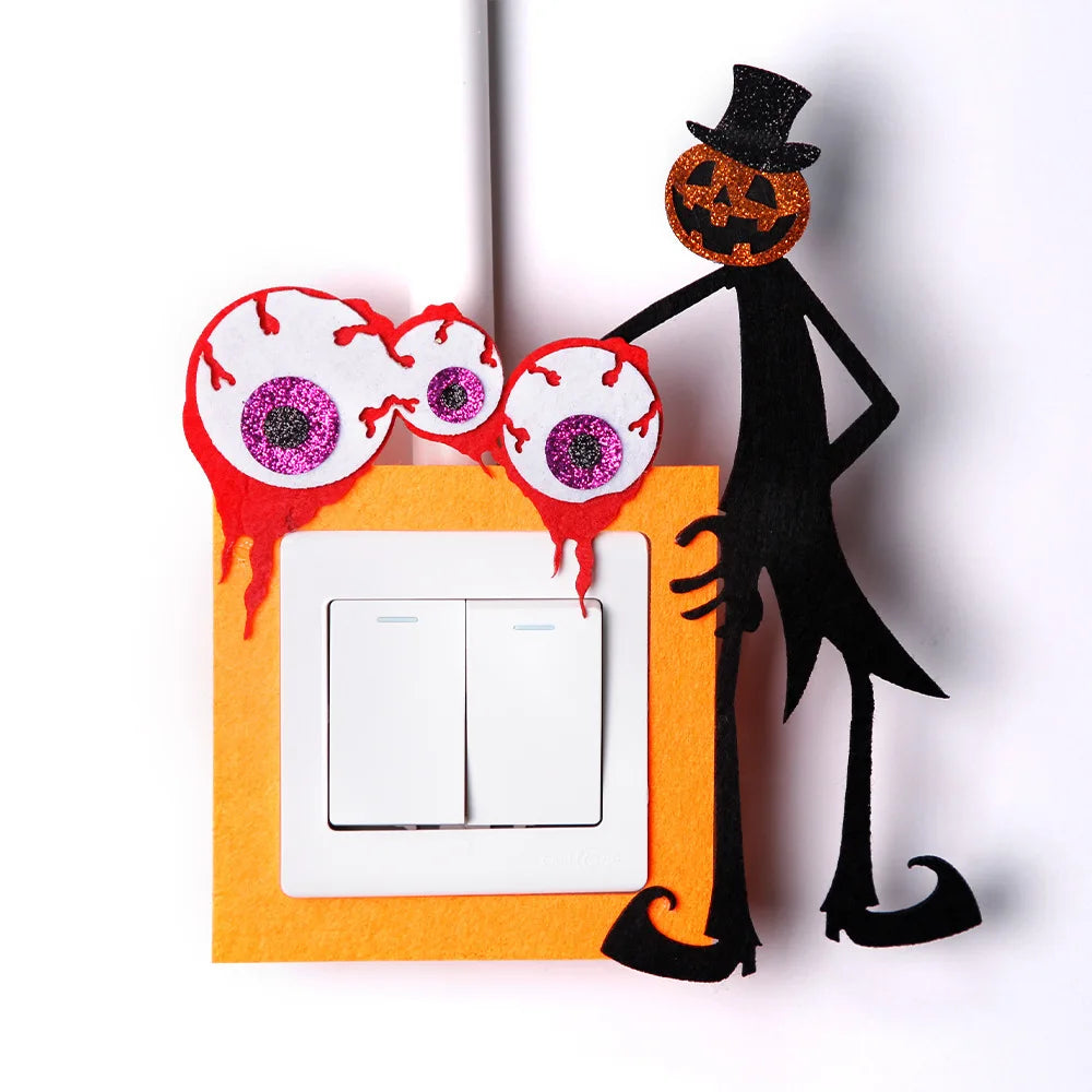 Halloween & Day of the Dead Atmosphere Home Decor Switch Sticker Bat Pumpkin Crow Skeleton Felt Cloth Switch Decorative Wall Sticker