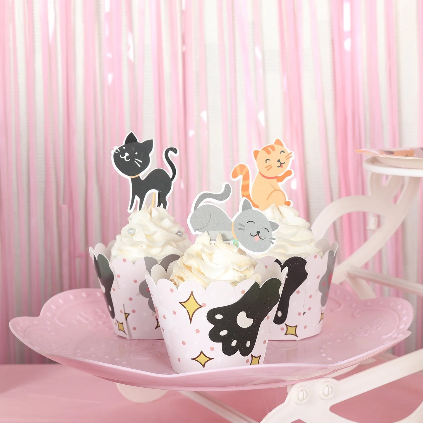 Birthday Party 2 Claw Cat Children's Theme Disposable Cutlery Party Favorite Set Cat Cake Wrapping Paper Children's Birthday Party Decoration Cake Top